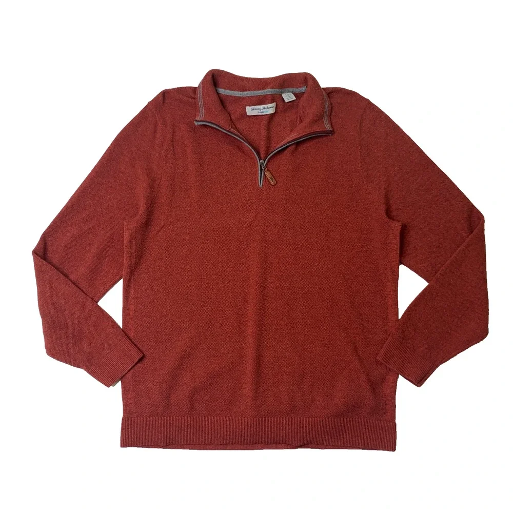 Tommy Bahama Sweater Mens L Large Paprika Coolside IslandZone Half Zip Pullover